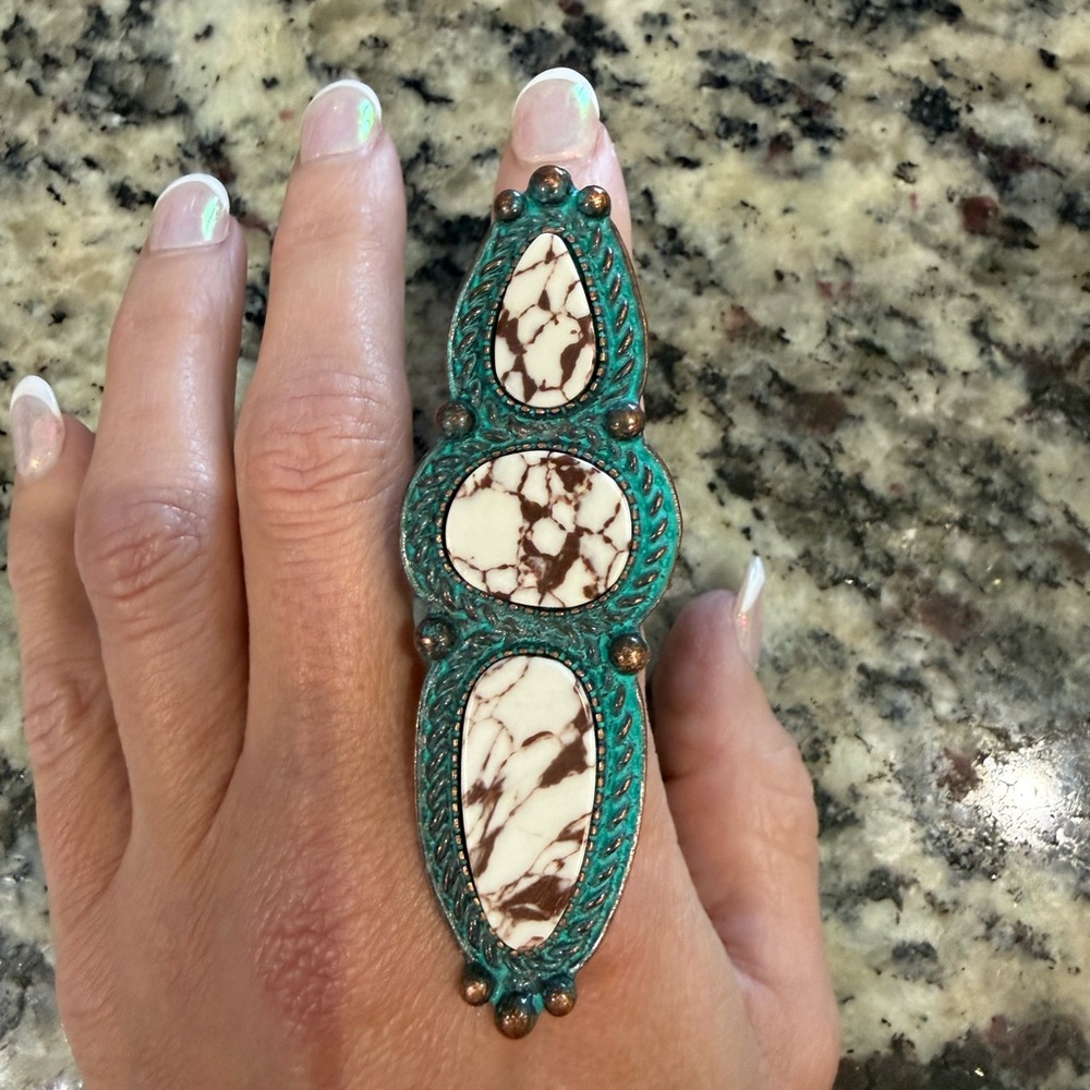 Oversize Turquoise Western Stretch Statement Ring